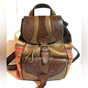 Anna Cainzo wool woven backpack with leather strap & trim